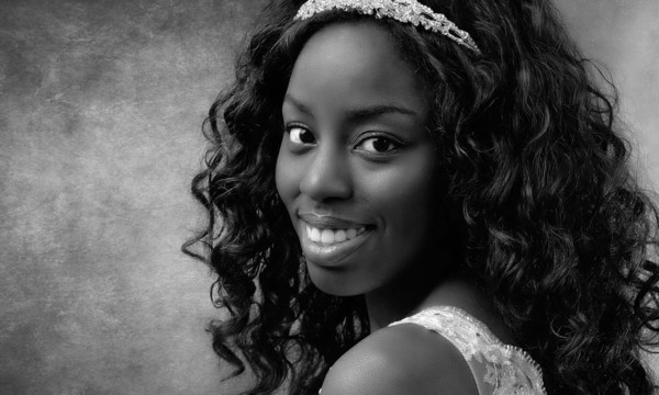 A black and white studio portrait created by Isabelle Guillen in A black and white studio portrait created by Isabelle Guillen in