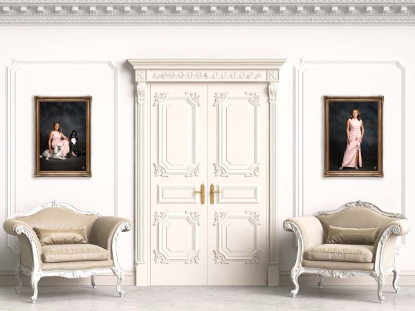 Classic baroque armchairs in classic interior. Walls with moldin Classic baroque armchairs in classic interior. Walls with moldin